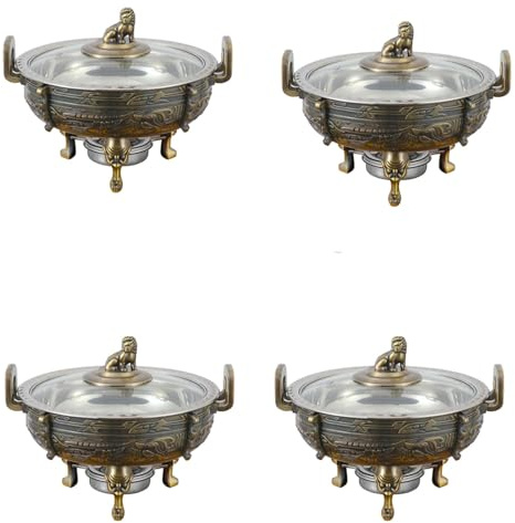 Réchauds ronds commerciaux, chauffe-plats et ensemble de service pour buffet traiteur avec bac à nourriture et supports à combustible pour mariages, couleur cuivre rouge (4 pièces), couleur bronze (4