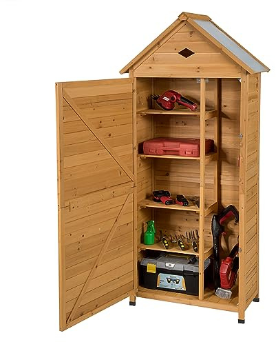 COSTWAY Gartenschrank Holz, Geräteschuppen mit 5 Regalböden und Satteldach, Outdoor Schrank Wetterfest, Geräteschrank Balkonschrank für den außenbereich Garten Balkon (70 x 35,5 x 160 cm)