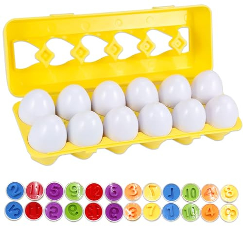 Zyluniy Huevos Juguetes niños 12 PCS Pollito Huevos Sorpresa niños Juego para Aprender Formas y Colores,Juegos Educativos 2 años Regalos para Niños Niñas de 1 2 3 años