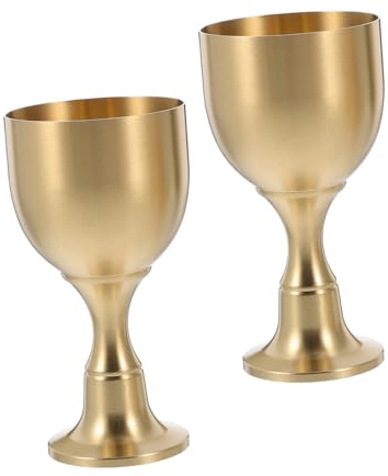 TOPBATHY 2pcs Vintage Brass Goblet Wine Glass Chalice Mini Shot Glasses for Halloween Wedding Party Decorations Beverage Cups