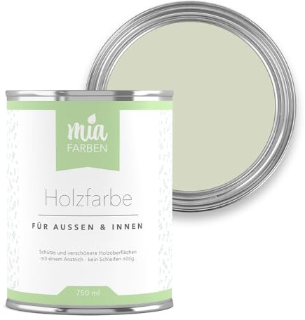 miafarben Holzfarbe ohne Schleifen – wetterfeste Farbe für Innen & Außen – matt, hochdeckend, wasserbasiert (Mildes Lichtgrün, 750ml)