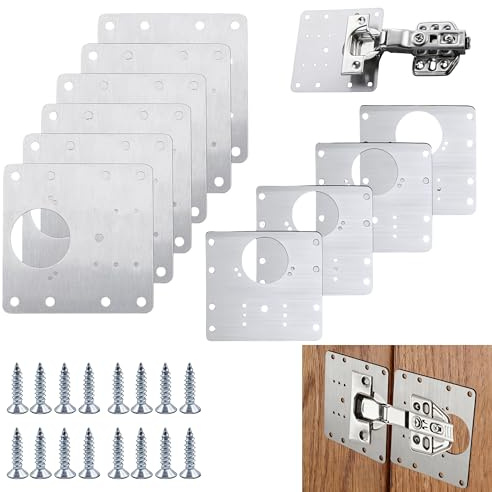 14PCS Hinge Repair Plate Kit with Screws, Stainless Steel Cabinet Hinge Repair Plate for Kitchen Cupboard Doors, Compatible with Most Hinges