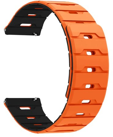 VanHooc 18 mm, 20 mm, 22 mm magnetiska klockarmband i silikon, snabbfrigöring, lätt och vattentät andningsbar för män och kvinnor, Orange + svart, 22mm, Casual
