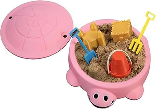 Mini Turtle Sandbox Desk Toy – Soft Sand and Small Tools, Outdoor Play Equipment and Desktop Decor, Stress Relief Novelty Gift for Adults and Kids at Home and Office (Pink)