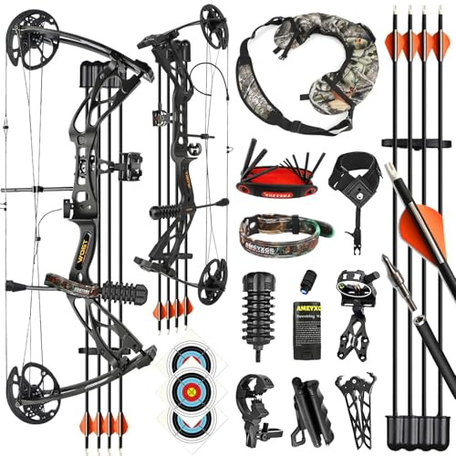 ZSHJGJR Compoundbogen Set 0-70lbs Verstellbarer Rechtshänder Bogen - 325 FPS IBO Geschwindigkeit - Komplettes Archery-Set mit Pfeilen, Koffer und Zubehör