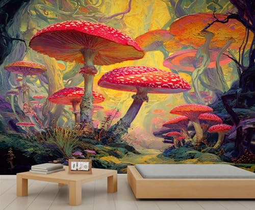 Papier peint coloré de forêt de champignons pour chambre d'enfant, papier peint forêt enchantée pour chambre à coucher, salon, salle à manger, décoration 232 x 158 cm