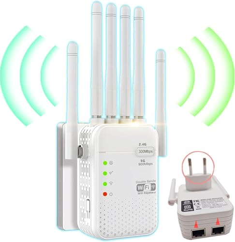 Repetidor WiFi,2026 Potente Amplificador WiFi,Amplificador señal WiFi,Repetidor WiFi Largo Alcance,6 Antenas,2 Puertos LAN,Cobertura de hasta 11800Sq.para Oficinas Y hogares,