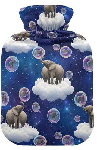 Dream Elephant Cloud Navy Hot Water Bottles with Soft Cover Hand Feet Warmer Warm Water Heat Bottles for Menstrual Cramps Pain Relief Small