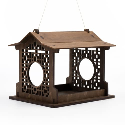 Hängender Vogelfutterspender Outdoor Holz Vogelhaus, Dekorative Garten Vogelfutterstation mit japanischem Tempel Design, DIY Bausatz für Hinterhof Balkon, Geschenk für Vogelliebhaber