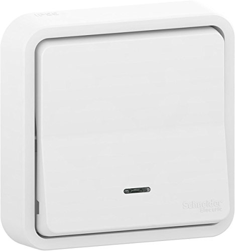 SCHNEIDER - Pulsador Luminoso 10A Blanco Mureva Styl - Mecanismo de Plástico - IP55 - Montaje Empotrado - Para Comando Temporal con Retorno Automático - Resistente