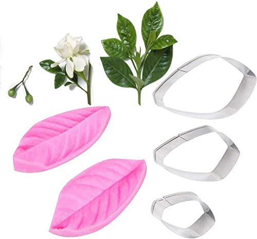 Flower Petal Veiner Silicone Molds Stainless Steel Fondant Cutter Set,Cake Decorating Toosl Cookie Cutter Baking Mould,Bakeware Mould Sugarcract Chocolate Gumpaste Molds Cake Decorating