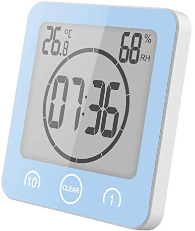 NOFIBAF Digital Bathroom Shower Wall Clock Timer with Alarm with Big LCD Display, Waterproof for Water Spray, Humidity Temperature Display, Wall Clock Timer for Bathroom Shower Makeup Cooking
