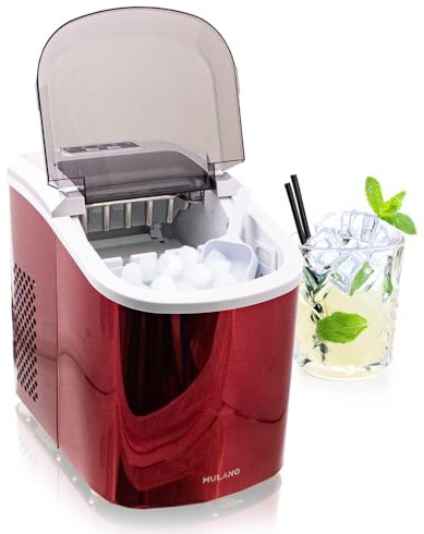 Eiswürfelmaschine Edelstahl Eiswürfelbereiter Eiswürfel Ice Maker Eis Maschine Icemaker (Rot)