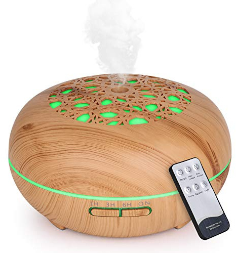 WD&CD 550ML Diffuseur Huiles Essentielles avec Télécommande, Humidificateur Diffuseur D'huile Essentielle Electrique pour Maison, Bureau, Chambre, Yoga, Grain de Bois Clair