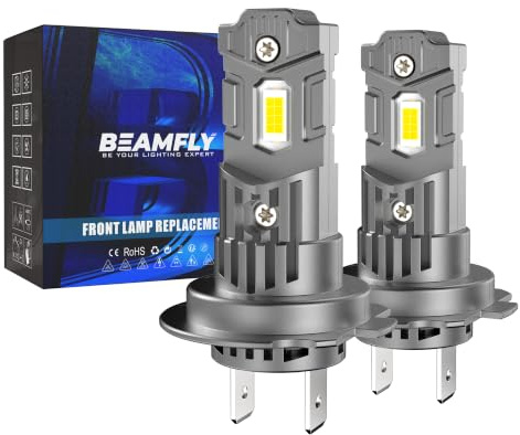 BEAMFLY H7 LED Headlight Bulbs 6500K White Car Lights 40000LM 110W/Set | 600% Brightness for Low or High Beam, IP68 Waterproof, Conversion Kit Halogen Replacement, Pack of 2
