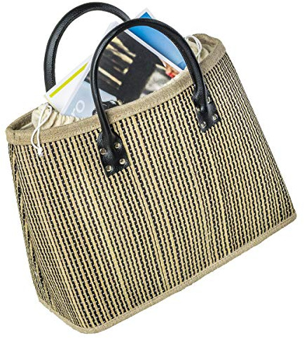 LA FIORE 24 Einkaufstasche Shopper Henkeltasche Korb Handtasche Allzwecktasche Schwarz-Streifen