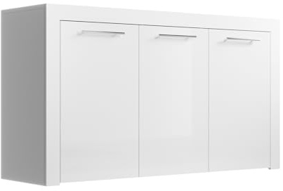 MB Muebles Bonitos, Buffet Nelia pour Salon et Salle à Manger avec Poignées en Métal, Meuble en Mélamine Brillante, Couleur Blanc, 144x80x42 cm