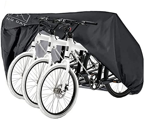 Large Bike Cover for 3 Bikes, Waterproof Bike Covers for Outdoor Storage Heavy Duty Ripstop Material 210T Nylon QQ CAT Bicycle Cover with Storage Bag for 29er Mountain Road Electric Bike Motorcycle