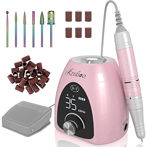 Nagelfräser für Gelnägel Aufladbare Elektrische Nagelfeile 35000 U/min Fräser mit LED Display & Fußpedal und 6 in 1 Bit USB Maniküre Pediküreset Elektrisch für Salon und Anfänger