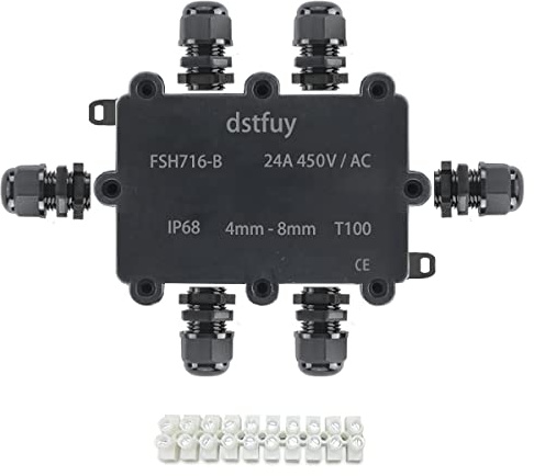 dstfuy Power Abzweigdose, ABS IP68 wasserdichtes gehäuse. Mit 24 A Barrier Terminals Elektrischer Anschluss Projektbox für 4–8 mm Durchmesser Draht (FSH716-B)