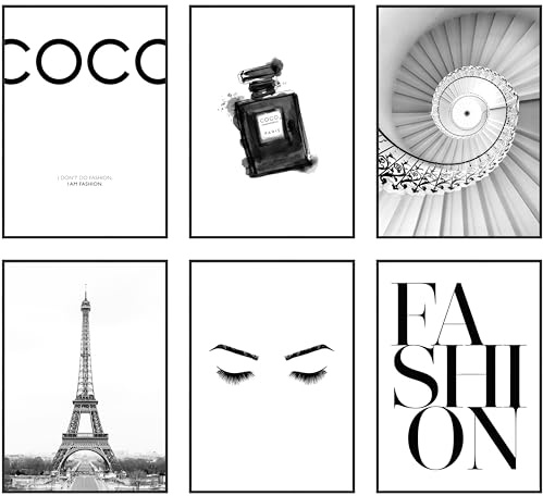 Hambient Poster Set, Wohnzimmer Deko Schlafzimmer, Zimmer - Wanddeko, Wandbilder - 6 Aesthetic Bilder 30x40 cm OHNE Bilderrahmen (Coco Paris Mode)