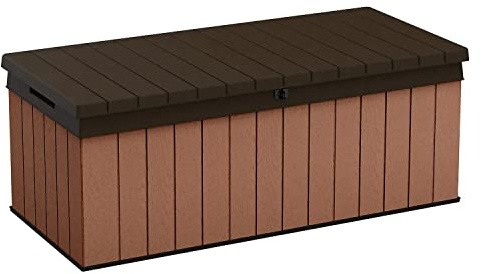Koll Living Auflagenbox/Kissenbox 380 Liter l 100% Wasserdicht l mit Belüftung dadurch kein übler Geruch/Schimmel l Moderne Holzoptik l Deckel belastbar bis 300 KG (2 Personen)