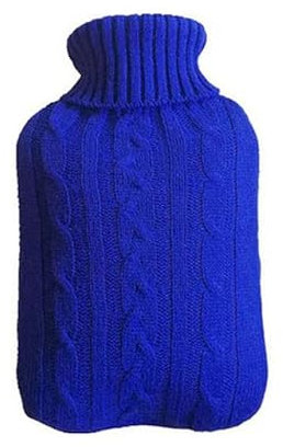 Gestrickter Wärmflaschenbezug für 2 l Liter Verbrühungsschutz für flache Wärmbeutel Langlebiger Flaschenbezug Wiederverwendbarer Handwärmer-blauer Bezug