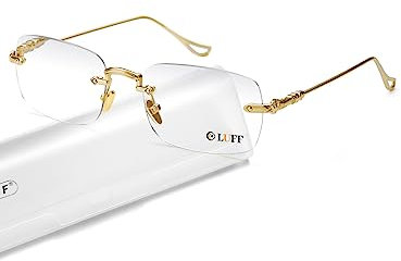 LUFF Lunettes de lecture femmes hommes sans monture, lunettes loupe femme sans monture en métal bleu clair, lunettes d'ordinateur classiques, anti fatigue oculaire