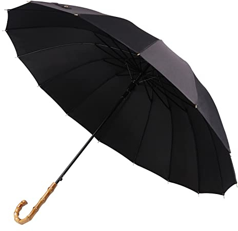 Meichoon Parapluie pour pluie Ouverture et fermeture manuelle Avec 16 baleines Durable et solide Fibre 210T Imperméable Coupe vent Noir