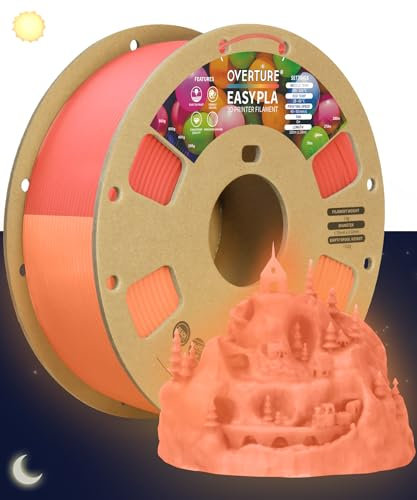 OVERTURE Easy PLA 1.75 mm 3D Druckerfilament, 1kg (2.2 lbs), Verstärkt Zähigkeit PLA, Maßgenauigkeit +/- 0,02 mm (Rot Glow in Dark)