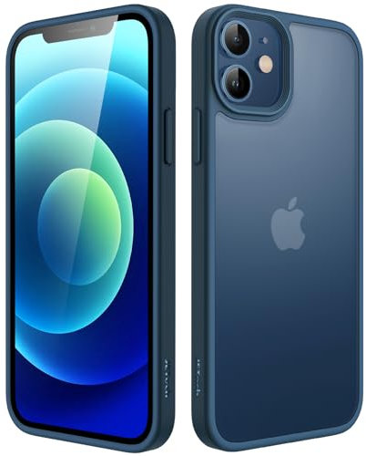 JETech Matte Case for iPhone 12/12 Pro 6.1-Inch, Shockproof Military Grade Drop Protection, Frosted Translucent Back Phone Cover, Anti-Fingerprint (Blue)