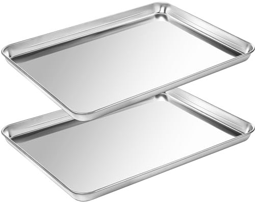 Baking Tray Set, 2 PCS Stainless Steel Oven Trays - Easy Cleaning Baking Sheets Pans Set, Large Rectangle Baking Trays for Cooking- 40 x 30 x 2.5 cm, Non Stick & Dishwasher Safe