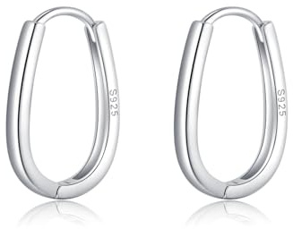 Reefe 925 Sterling Silber ovale Creolen - minimalistische Huggie-Ohrringe in Tropfenform