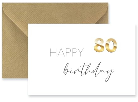 1 edle Premium-Geburtstagskarte zum 80. Geburtstag runder Geburtstag Klappkarte 10,5x14,8cm mit Umschlag happy birthday achzig Jahre Glückwunschkarte