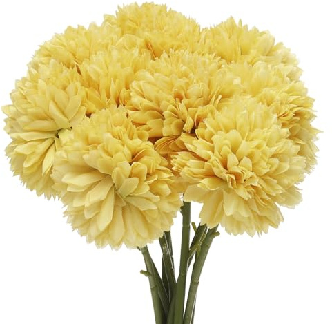 QUARKZMAN Artificiel Fleur Têtes, Soie Chrysanthème Boule Hortensia Jaune Faux Fleurs pour DIY Artisanat Mariage et Fête Décoration Paquet de 10