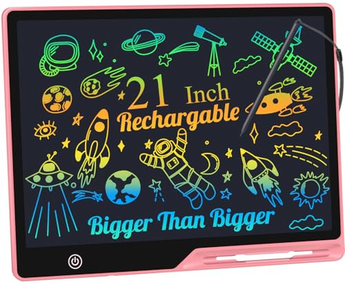 LCD-Schreibtablett für Kinder 21 Zoll, Wiederaufladbare Maltafel Zeichentafel, Vorschule Lernen Spielzeug Weihnachten Geburtstag Ostern Geschenk 3 4 5 6 7 Jahre alt Mädchen Jungen Rosa