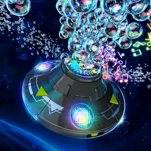 Ivtivfu UFO Seifenblasenmaschine (Grau), Automatische und Rotierende Bubble Machine mit Lichtern und Musik, Hindernisvermeidung, Für Kinder ab 3 Jahren