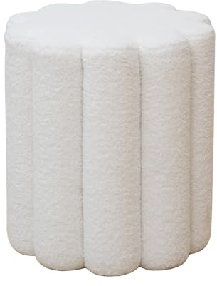 SVITA Dahlia Hocker Pouf Schminkhocker Beistelltisch Ottomane rund Teddyboucle modern elegant Wohnzimmer Flur Arbeitszimmer Schminktisch Weiß