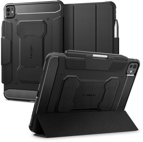 Spigen Rugged Armor Pro Hülle für iPad Pro 11 Zoll M5 / M4 | Robuste Hülle mit Pencil Halter, Tri Fold Standfunktion, Auto Sleep und Wake für (2025/24) - Schwarz