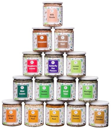 Assorted Loose Leaf Tea | 15 Delightful Herbs | Upto 900 Servings | 100% Raw & Natural | Add Health to your Soups, Smoothies, Teas and more | By Yogi's Gift®
