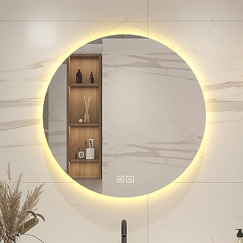 CEIEVER Badspiegel mit Beleuchtung Rund, Runder Badezimmerspiegel mit LED Badspiegel mit 2 Touch Schalter Beleuchtung mit 3 Lichtfarbe Dimmbar und Antibeschlagfunktion für Badezimmer