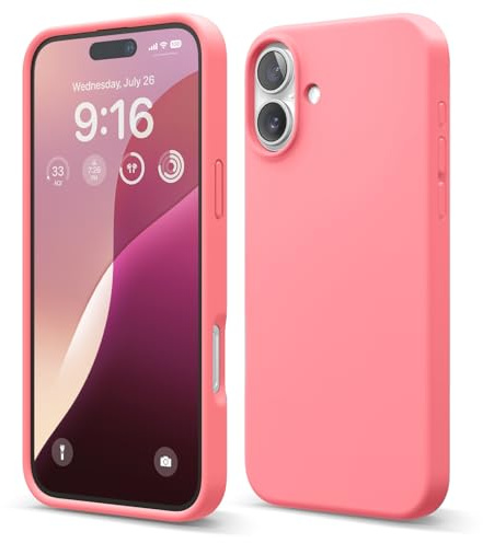 elago Cover in Silicone Liquido per iPhone 16 Plus | Silicone Premium, Protezione Completa, Antiurto, Sottile, Fodera in Microfibra Antigraffio (Rosa)