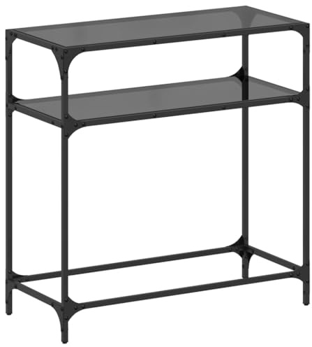 vidaXL Konsolentisch mit Glasplatte, Flurtisch mit Edelstahlgestell, Konsole Beistelltisch für Wohnzimmer, Wandtisch, Schwarz Stahl
