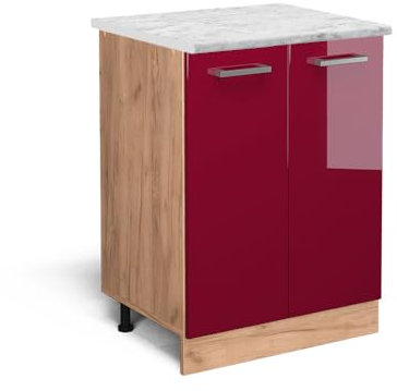 Vicco Küchenunterschrank R-Line, Rot Hochglanz, 60 cm AP Marmor