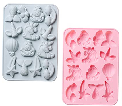 Garneck 2pcs Unicorn Mermaid Tail Mold Silicone Mould Fondant Cake Baking Tool for Mermaid Cake Decorating