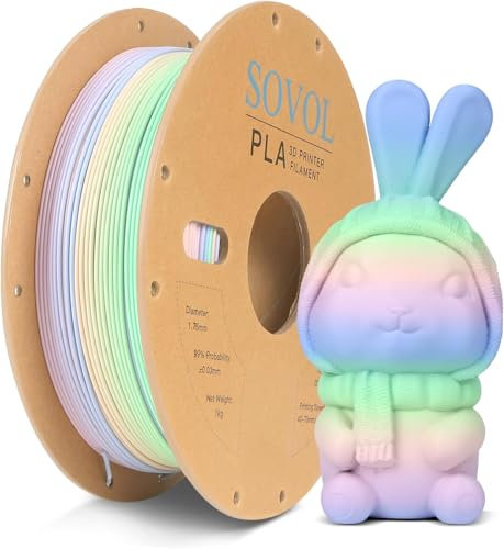 Sovol Rainbow Matte PLA Filament 1.75mm, 3D Drucker PLA Filament, Maßgenauigkeit +/-0,02mm, 1kg (2,2LBS)/Spule, Rainbow PLA