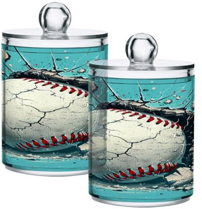 JUMBEAR Wattepad-Halter, Motiv: Baseball in der Wand, transparent, Acryl, Apothekerglas, Kunststoff, Wattebällchen, Wattestäbchen, Pad-Halter, Kosmetik-Aufbewahrungsboxen, 4 Stück