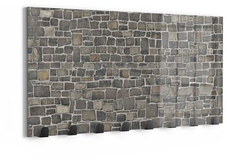 DEQORI Wandgarderobe Glas & Metall | Motiv Steinmelodie | 60x30 cm | Design Haken-Leiste modern | Garderoben-Paneel für Flur, Wohnzimmer & Schlafzimmer | magnetisch & beschreibbar