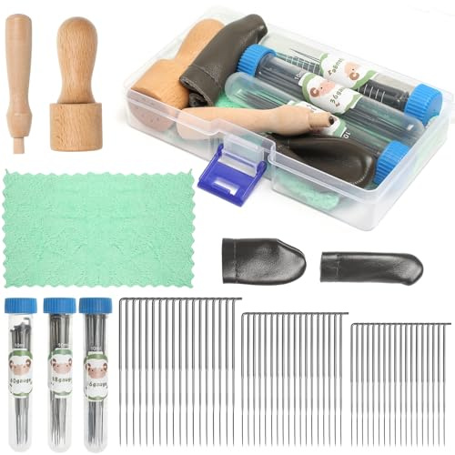 Filznadeln zum Trockenfilzen Filzen Starterset in 3 Größen Nadelfilz Set | HXC Filznadel Set mit Filznadeln Filznadelgriff aus Holz für Wolle Filzen Nadelfilzen Trockenfilzen für Anfänger oder Profis