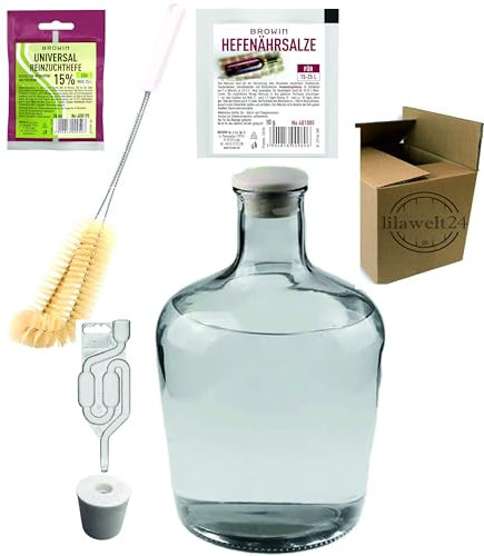 Starterset 5L+ Zubehör Winzerset WEINSET KOMPLETTES SET GÄRBALLON| Gärbehälter| Glasballon Fermentierglas|Gärgefäß |Gärtopf |Einmachglas Geschenkidee|+STOPFEN +GÄRRÖHRCHEN WEIN MACHEN